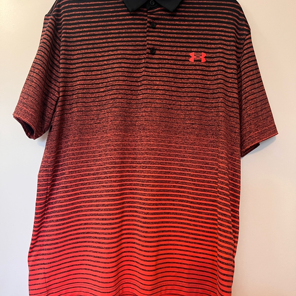 Under Armour Men's Black and Orange Striped Golf Polo Shirt